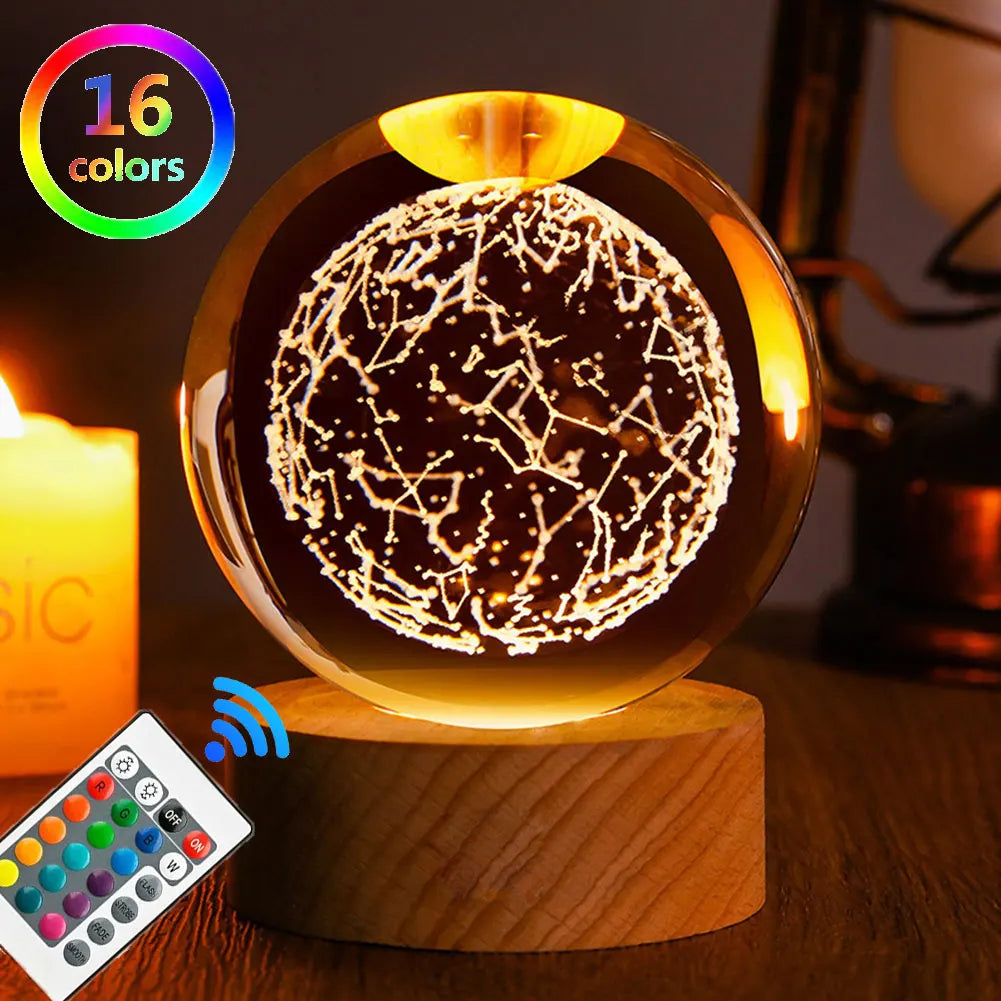 Crystal Ball Night Lights Glowing Planet Galaxy Astronaut 3D Moon Table Lamp USB Atmosphere Lamp Tabletop Decorations Kid Gifts
