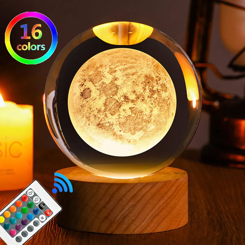 Crystal Ball Night Lights Glowing Planet Galaxy Astronaut 3D Moon Table Lamp USB Atmosphere Lamp Tabletop Decorations Kid Gifts