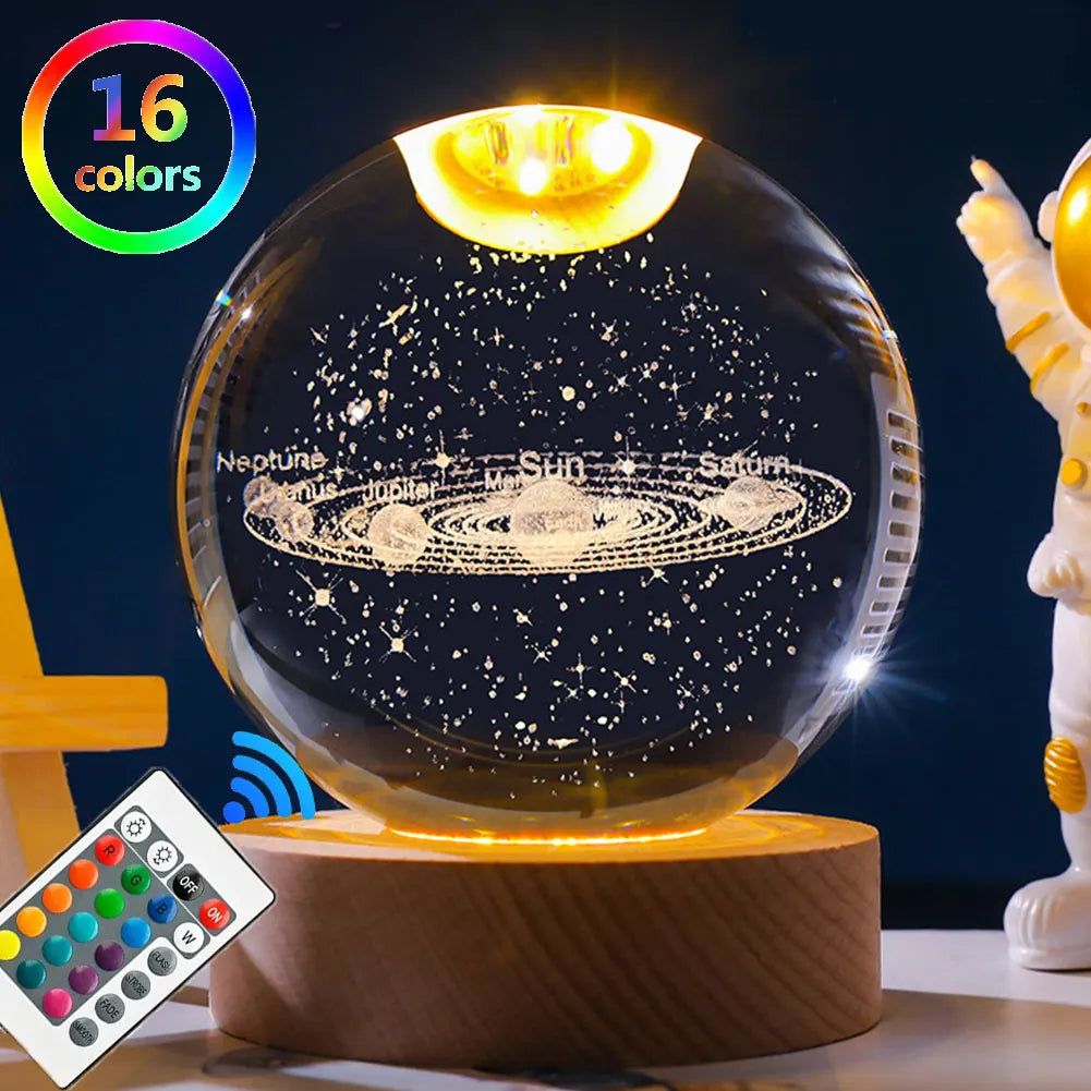 Crystal Ball Night Lights Glowing Planet Galaxy Astronaut 3D Moon Table Lamp USB Atmosphere Lamp Tabletop Decorations Kid Gifts