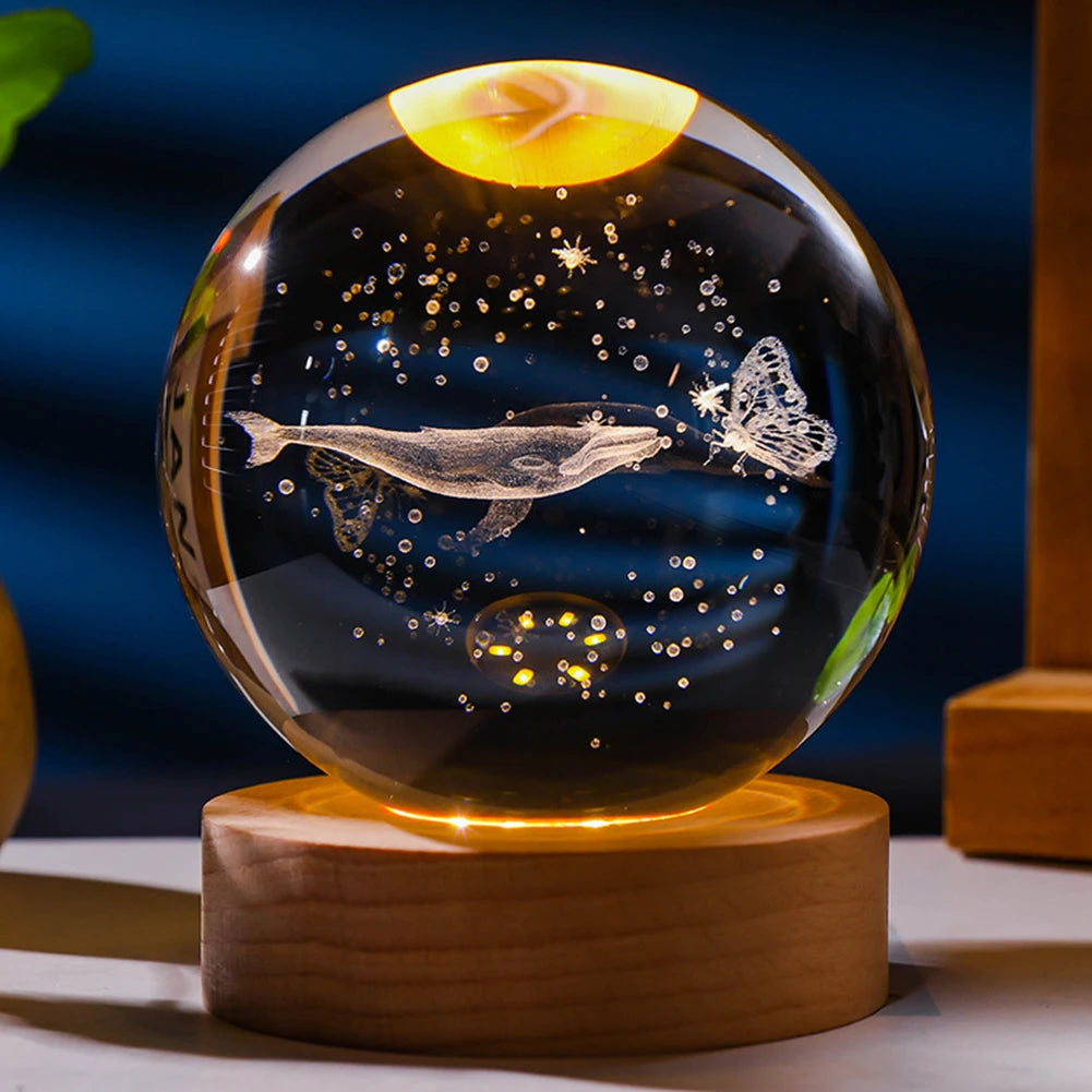 Crystal Ball Night Lights Glowing Planet Galaxy Astronaut 3D Moon Table Lamp USB Atmosphere Lamp Tabletop Decorations Kid Gifts