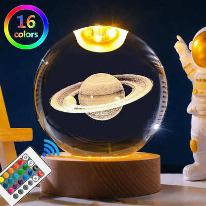 Crystal Ball Night Lights Glowing Planet Galaxy Astronaut 3D Moon Table Lamp USB Atmosphere Lamp Tabletop Decorations Kid Gifts